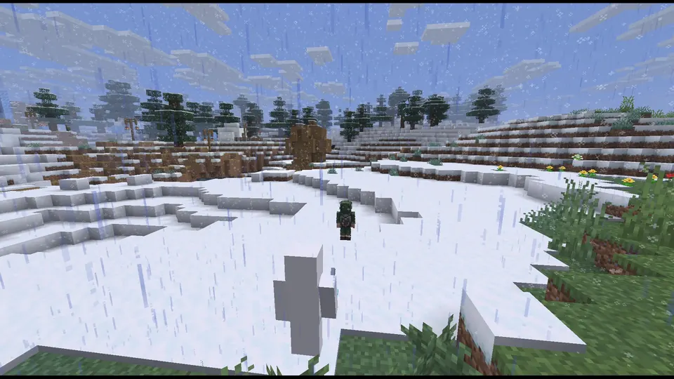 Snowfall over a ridge in the Frontier